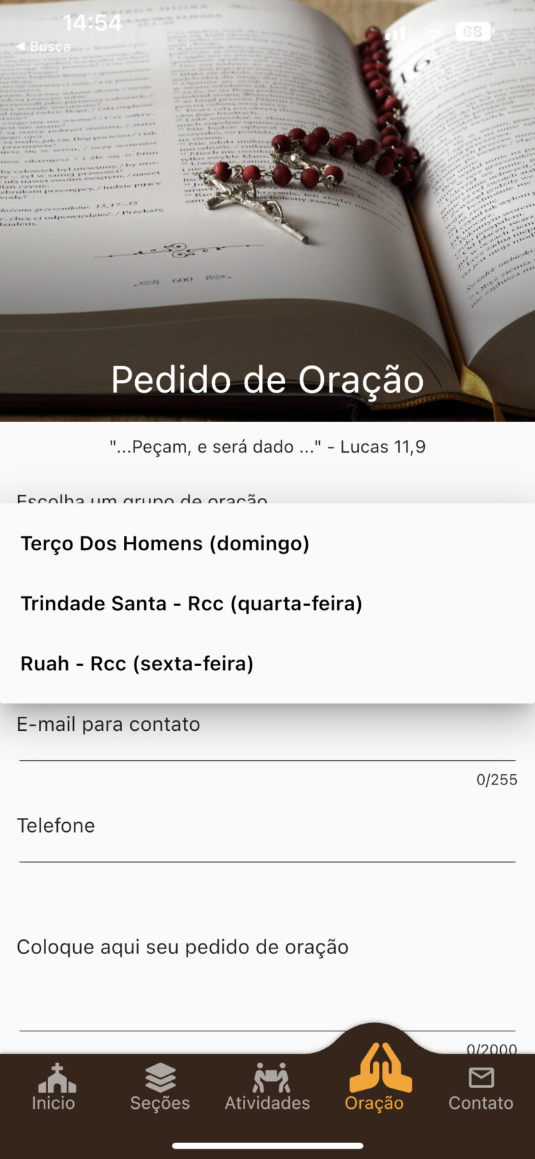 Pedido de oração pelo app que envia direto para sua entidade