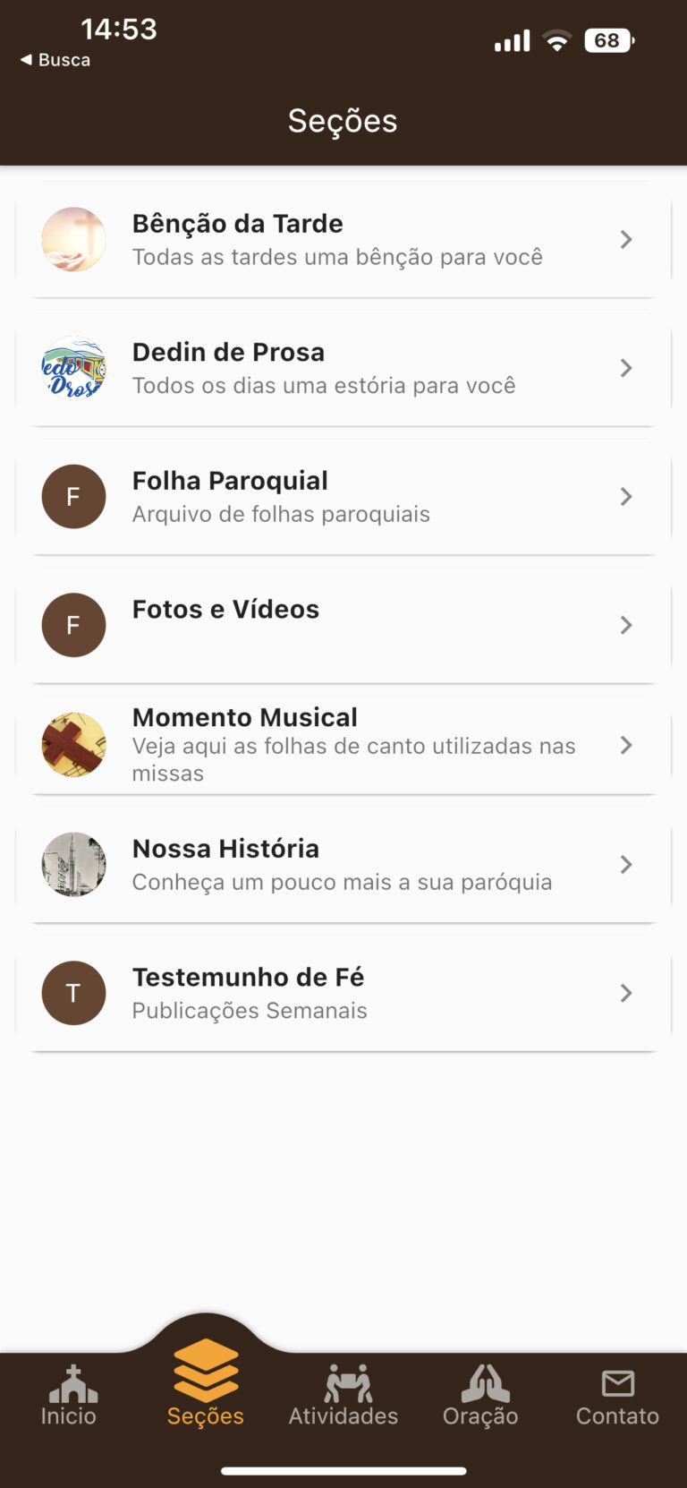 App: Lista de seções